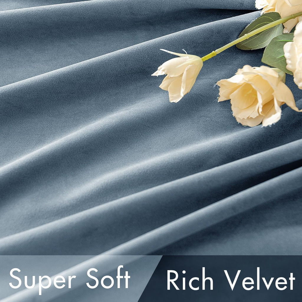 Miulee Velvet Curtains 84 inches - Luxury Blackout Curtains for Bedroom Living Room Super Soft Light Blue Thermal Insulated Dusty Blue Wind…