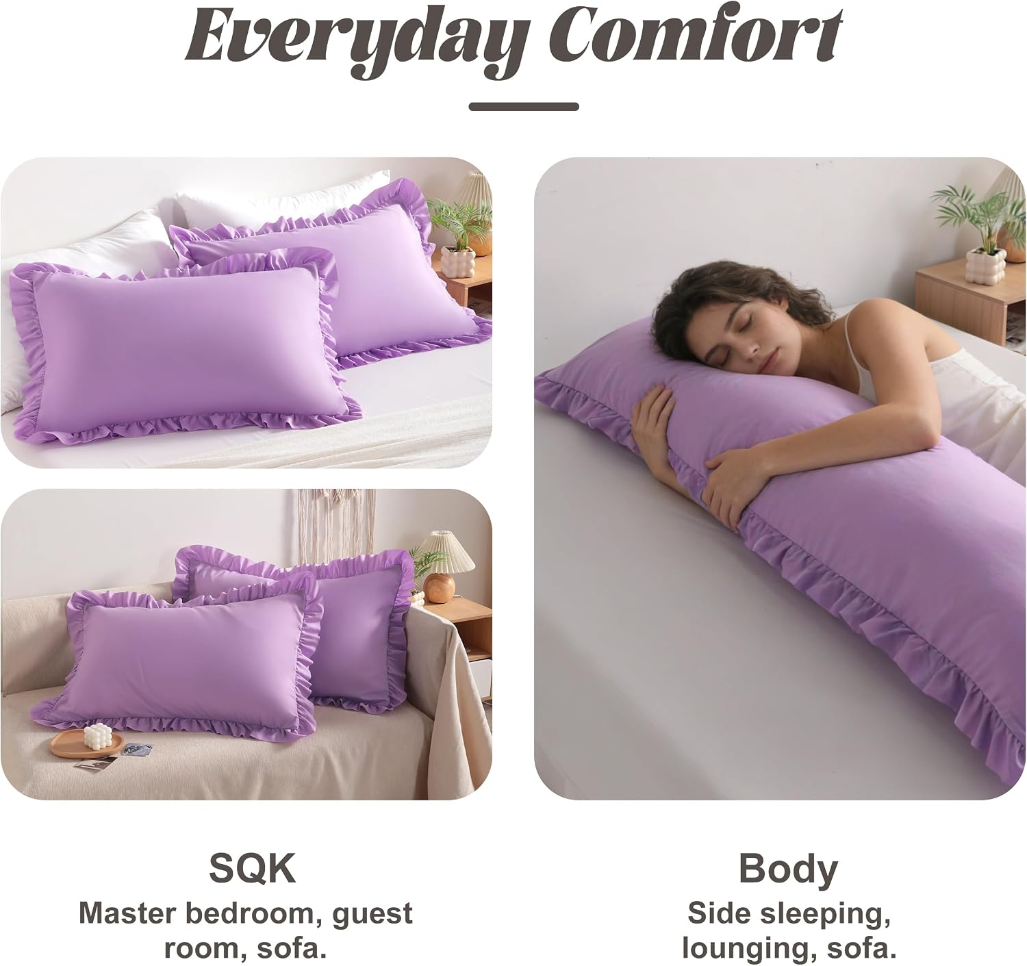 Bedsum Ruffled Pillow Shams Queen 20x30 Set of 2, Brushed Microfiber Pillowcases with Envelope Closure, Soft Wrinkle-Resistant, Light Purple