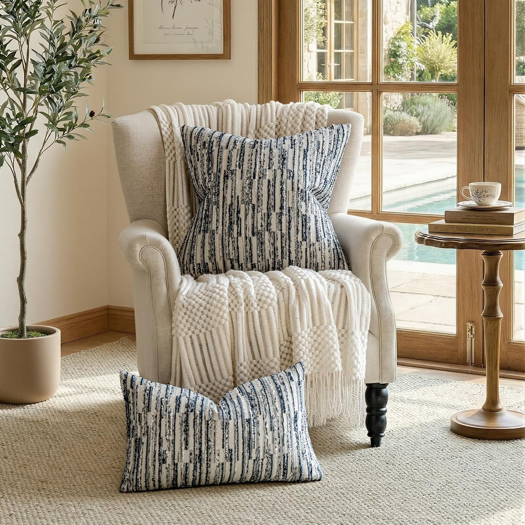 amoment a moment Boho Throw Pillow Covers Set of 2, Striped Decorative Rustic Farmhouse Pillow Cases, Aesthetic Modern Home Decor Couch Cushi…