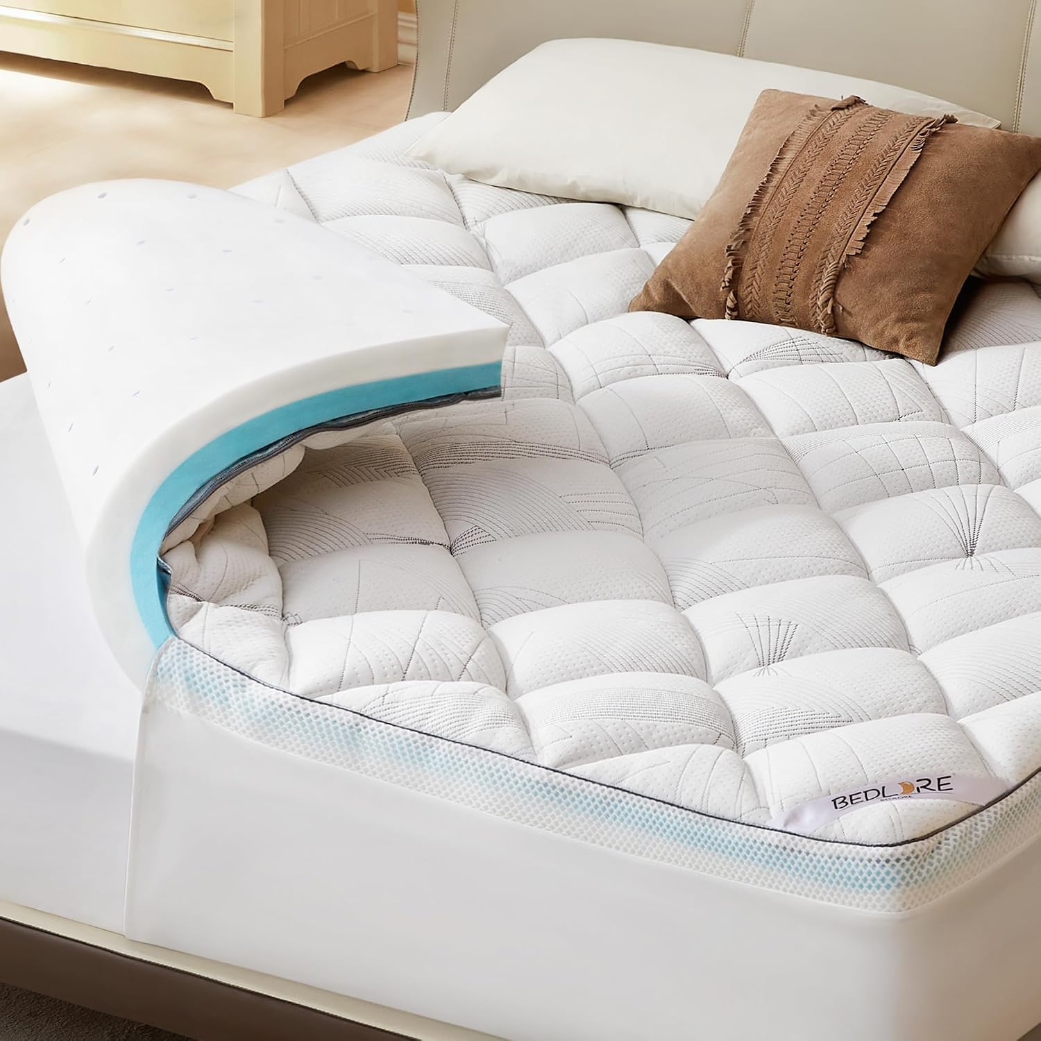 Bedlore 4-Inch King Mattress Topper for Back Pain - Dual Layer Medium Support (2" Gel Memory Foam + 2" Cooling Fluffy Pillow Top Pad)…