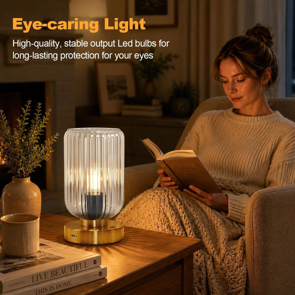 Touch Table Lamp for Nightstand - Small Bedside Lamps for Night Stands Bedroom Living Room, Dimmable Rechargeable Desk Lamp Battery…