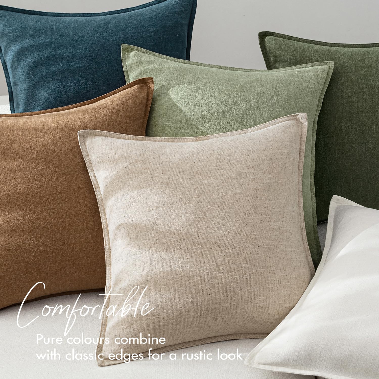 EMEMA Decorative Linen Throw Pillow Covers 18x18 Inch Navy Blue Boho Farmhouse Neutral Couch Throw Pillows for Bed Pack of 2 Accent…