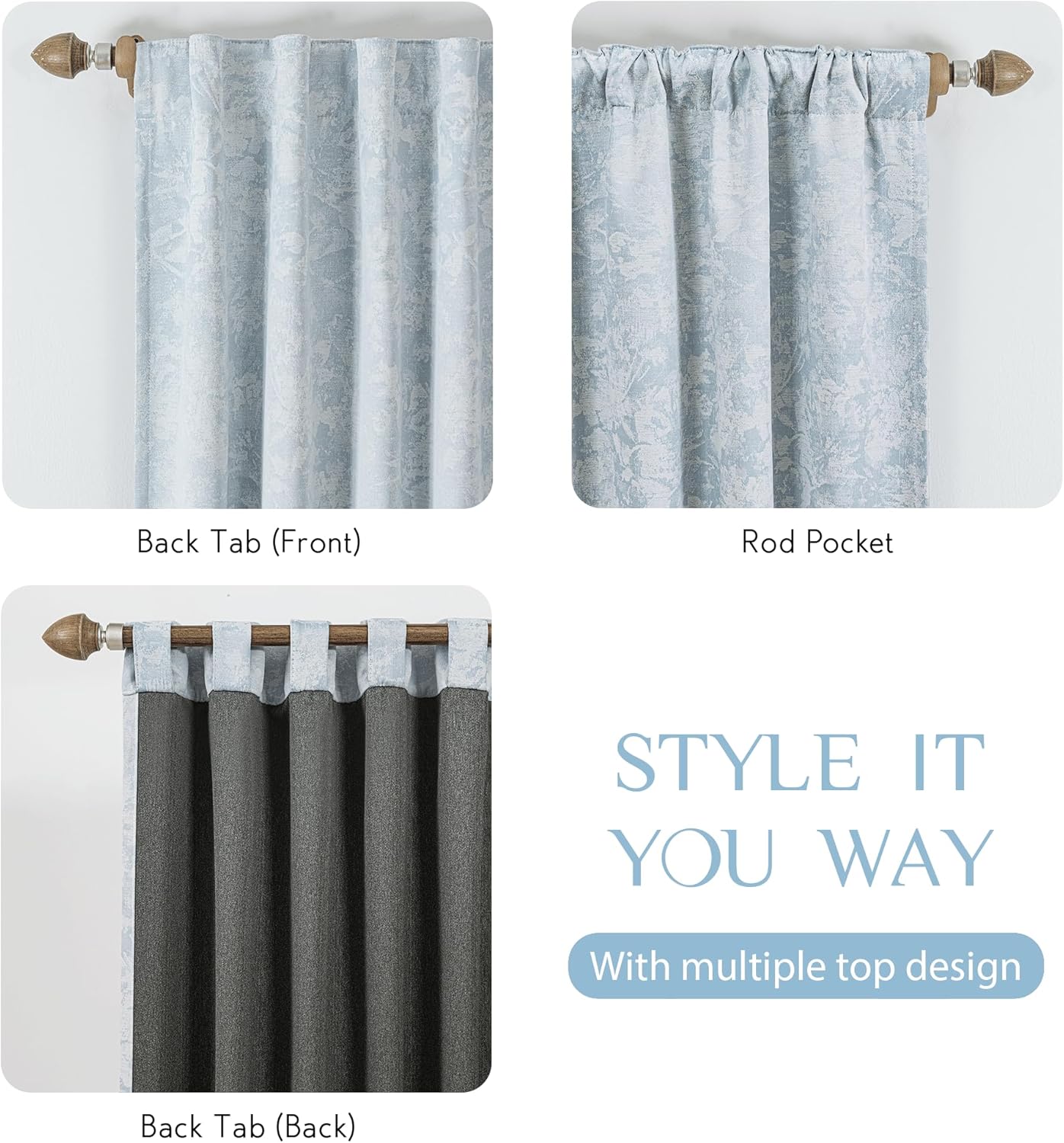 Beauoop Blue Floral Jacquard Blackout Curtains 96 Inches Long 2 Panels for Bedroom Living Room Chenille Flower Room Darkening Thermal…