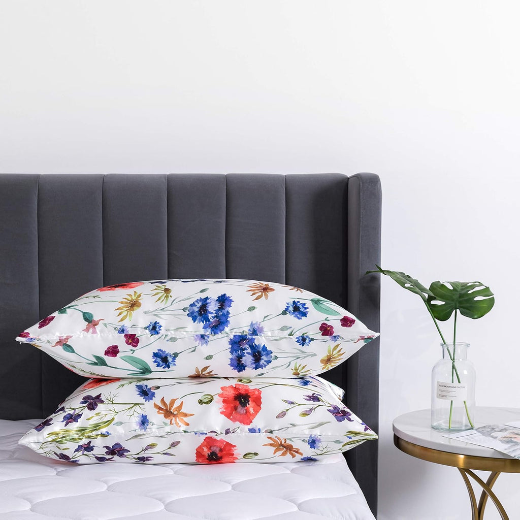 Lcbd Satin Pillowcase for Hair and Skin, Standard Size Printed Pillow Cases Set of 2, Silky Floral Print Pillow Covers with Envelope Closur…