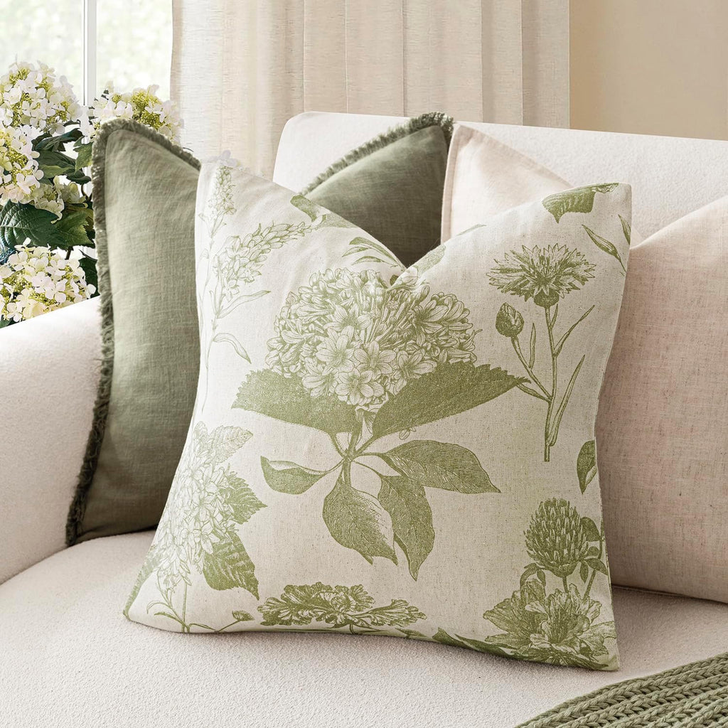 Foindtower Set of 2 Linen Floral Throw Pillow Covers Vintage Accent Print Decorative Cozy Cushion Covers Farmhouse Boho Home Decor for…