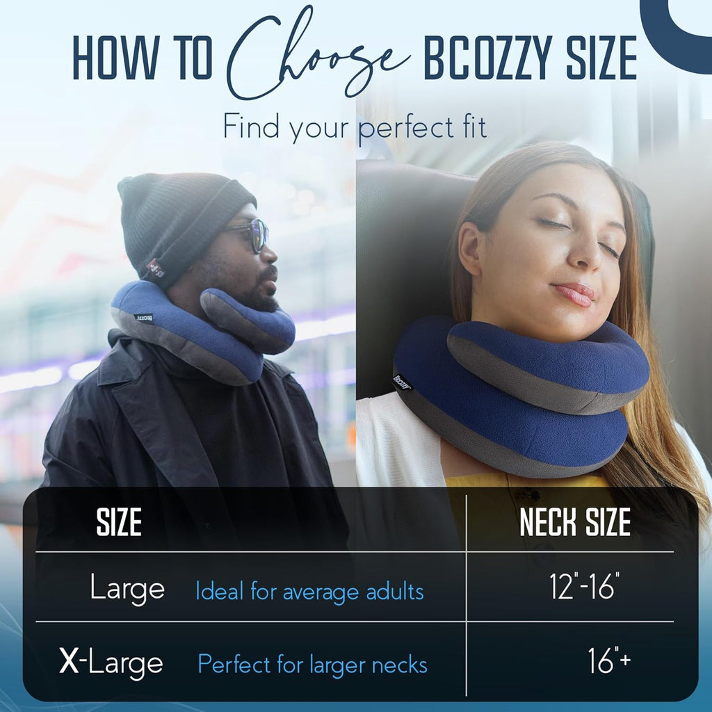 Bcozzy Travel Neck Pillow for Airplane– Patented Double Support for Head, Neck, and Chin. for Long Flights, Plane Sleeping, and Car Rides.…