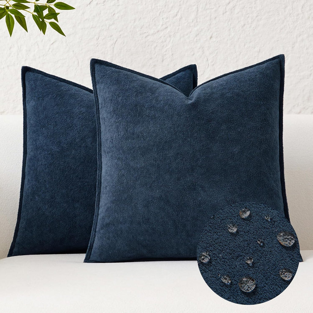 KevinTextile Kevin Textile Waterproof Decorative Pillow Covers Navy Blue 18x18 Inch Pack of 2 Soft Boucle Textured Throw Pillowcases Elegan…