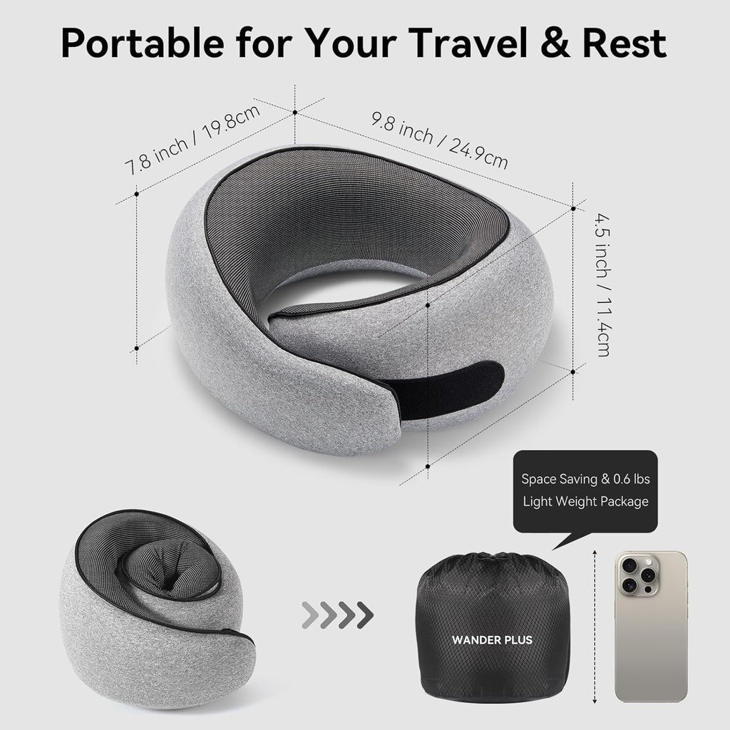 WANDER PLUS® Travel Pillow, 100% Pure Memory Foam Travel Neck Pillow Airplane Neck Support Ergonomic Design Best for Sleeping Plane Car…