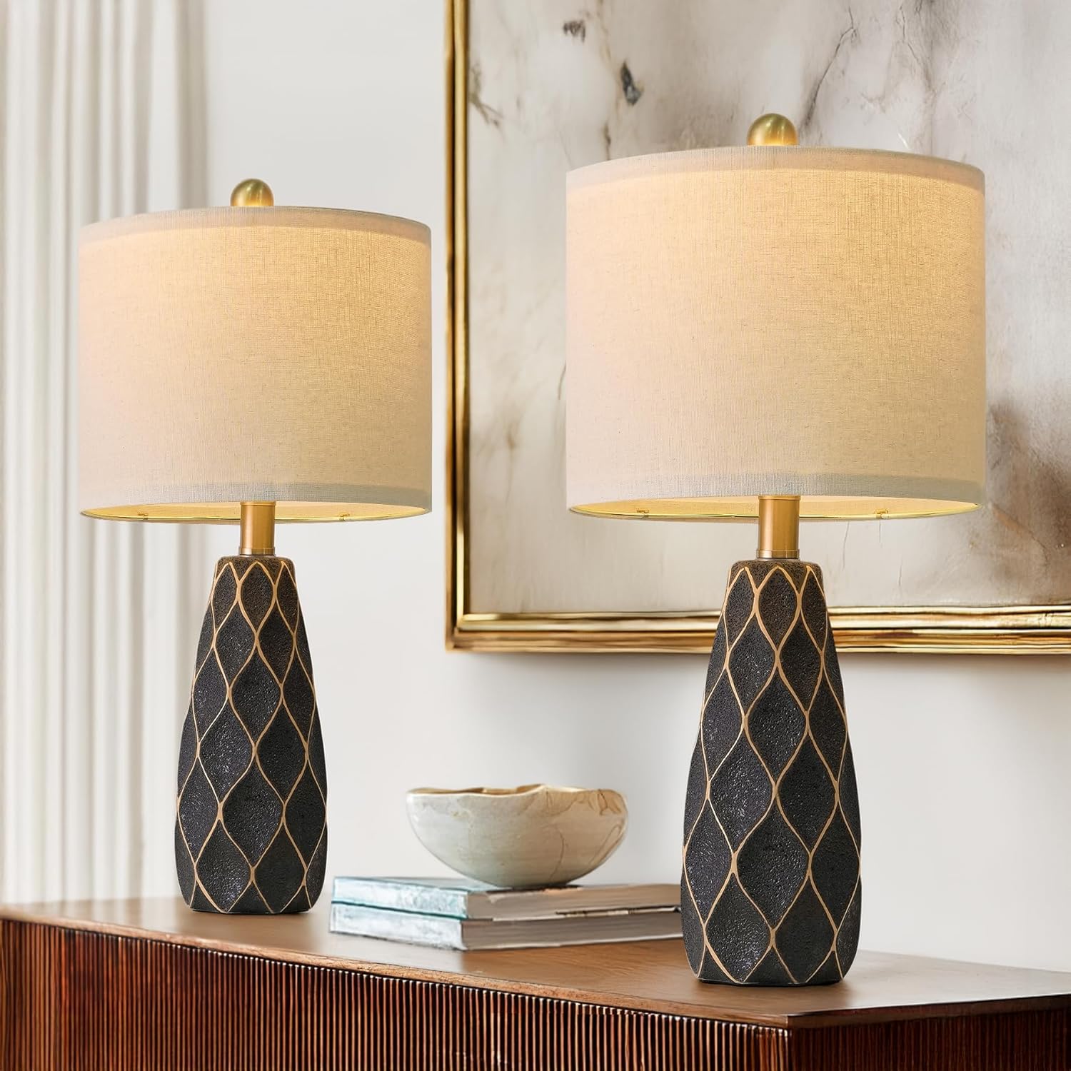 20.75" Small Table Lamps for Living Room Bedroom Lamps Set of 2 Ceramic Modern Boho Bedside Lamps Night Stands Farmhouse Vintage…