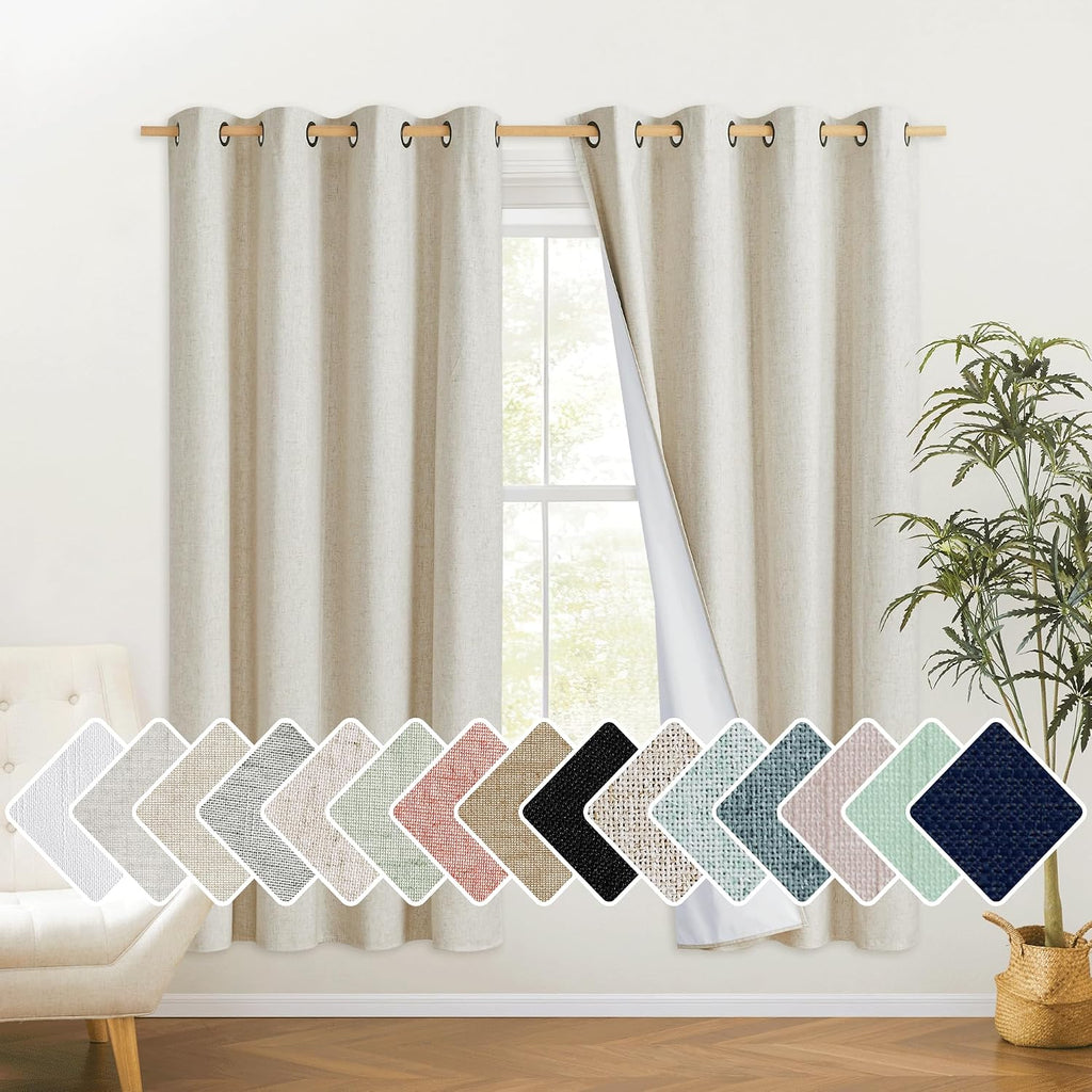 NICETOWN Natural Bedroom Full Blackout Linen Curtain Panels Set of 2, 52" by 72", Cold Reducing Thick Insulated Classic Grommet Blackout…