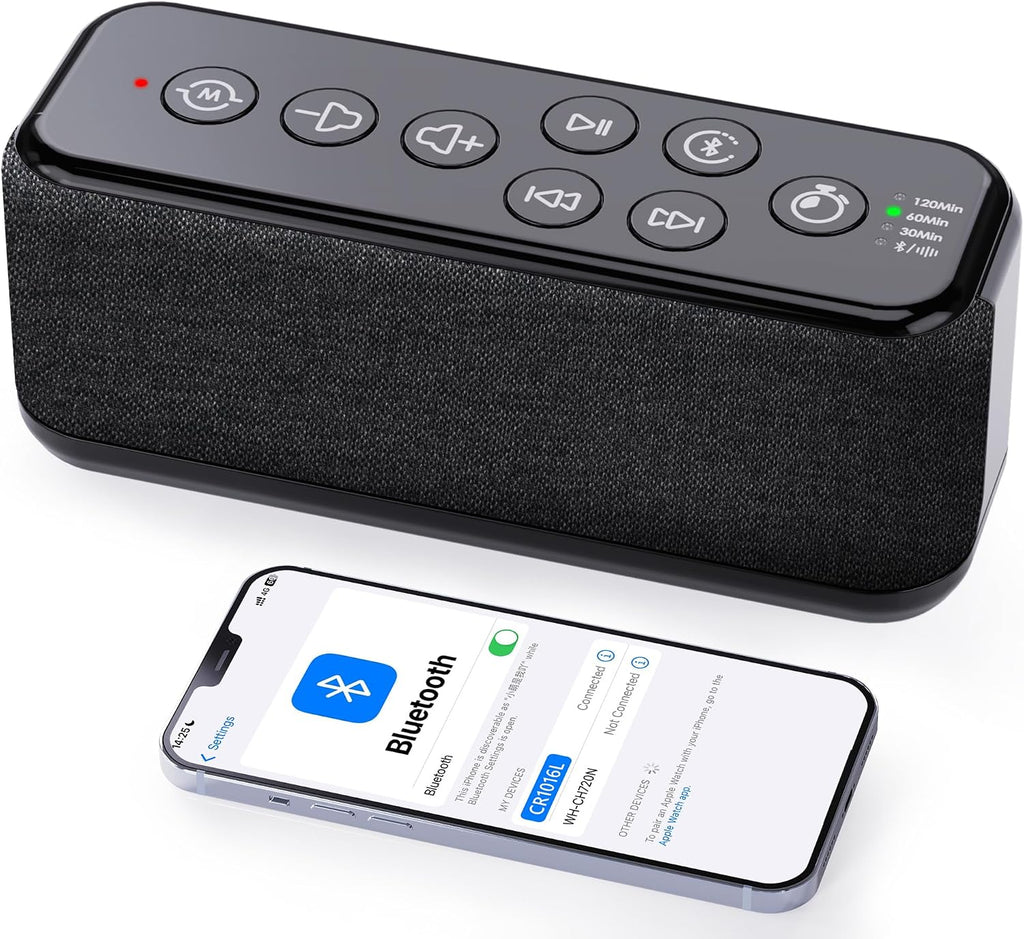 Sound Machine with Bluetooth Speaker, Rechargeable White Noise Machine, Powerful Battery for Sleep, Office, Privacy, Timers Memory…