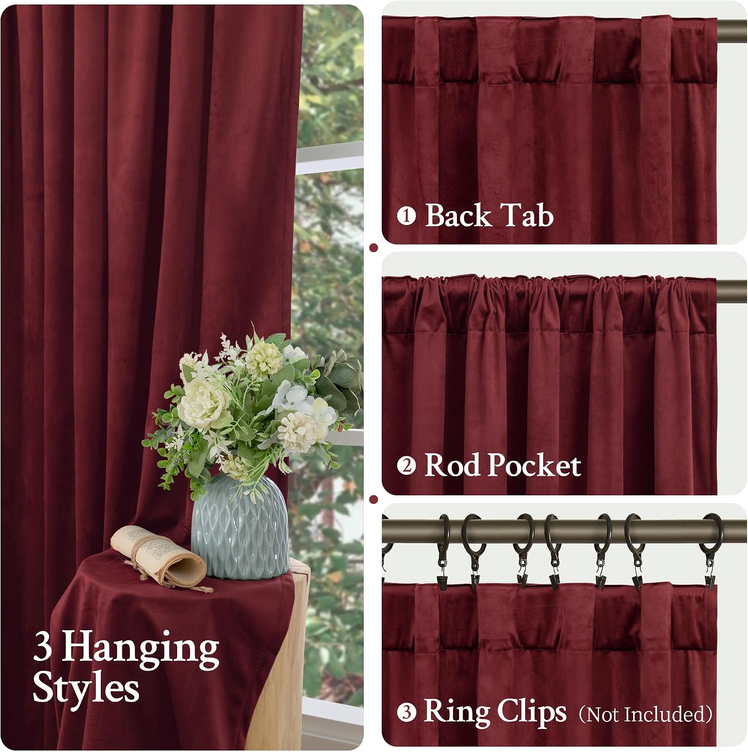 Lamit Burgundy Red Velvet Curtains for Living Room Theater, 102 Inch Thermal Insulated Panels Vintage Room Darkening Back Tab and Rod Pocke…