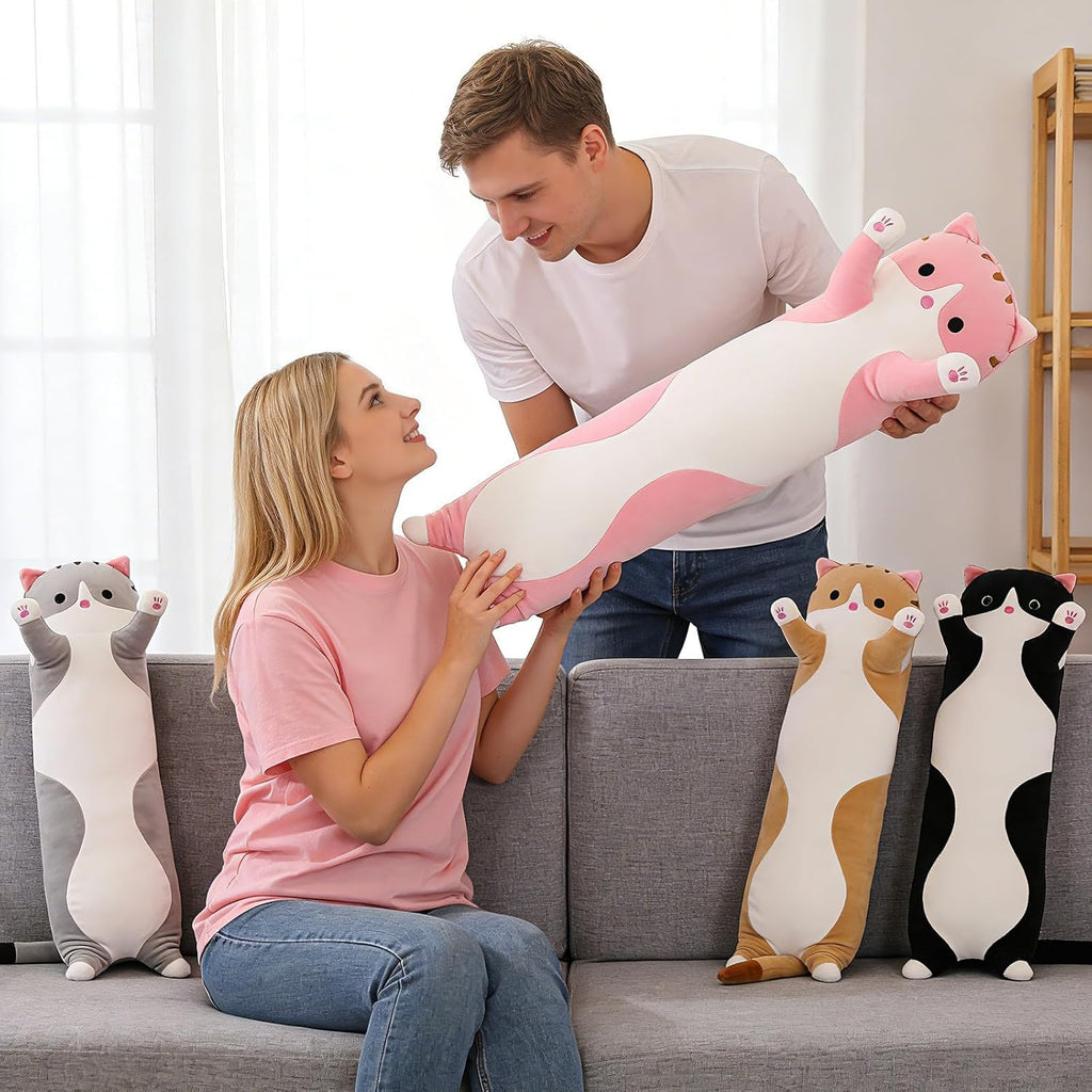 Shinuoer Cute Cat Plush Long Body Pillow – Soft Cartoon Stuffed Animal Doll, Kawaii Cat Plushie Cuddle Toy for Kids, Girls & Girlfriend (Br…
