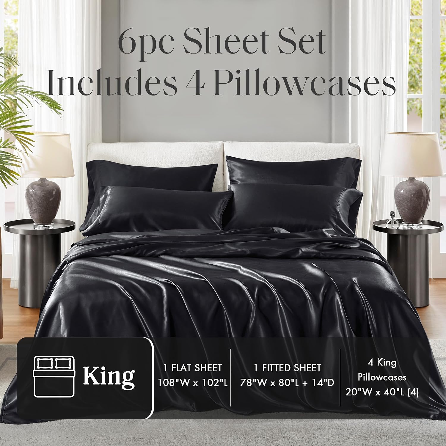 Madisonpark Madison Park Essentials Satin Sheet Set Luxury and Silky with Natural Sheen, Elastic 14" Pocket fits up to 16" Mattress, All Ar…