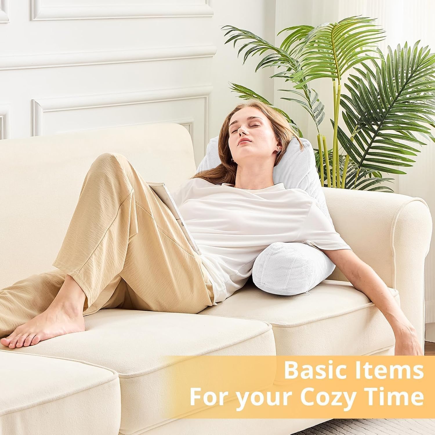 Sasttie Reading Pillow, Velvet Back Pillow for Bed Sitting Up, Adult Back-Rest Support Cushion with Arms for Sit Up on Couch, Sofa, and…