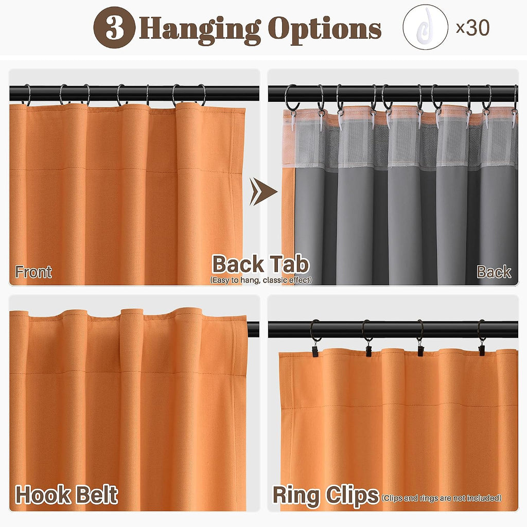 Guken Orange Linen 100% Blackout Curtains 90 Inches Long for Bedroom 2 Panels Modern Black Out Thermal Insulated Privacy Curtain for Room D…