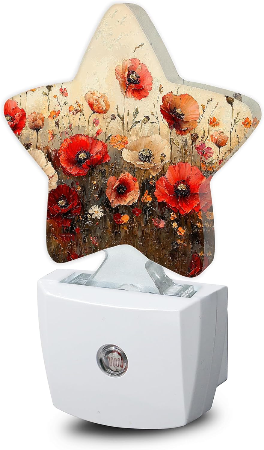 Snowmolle Night Light, Red Poppy Flower Plug into Wall with Dusk to Dawn Light Sensors, Vintage Floral Warm Star Nightlights for Bedroom, Bath…