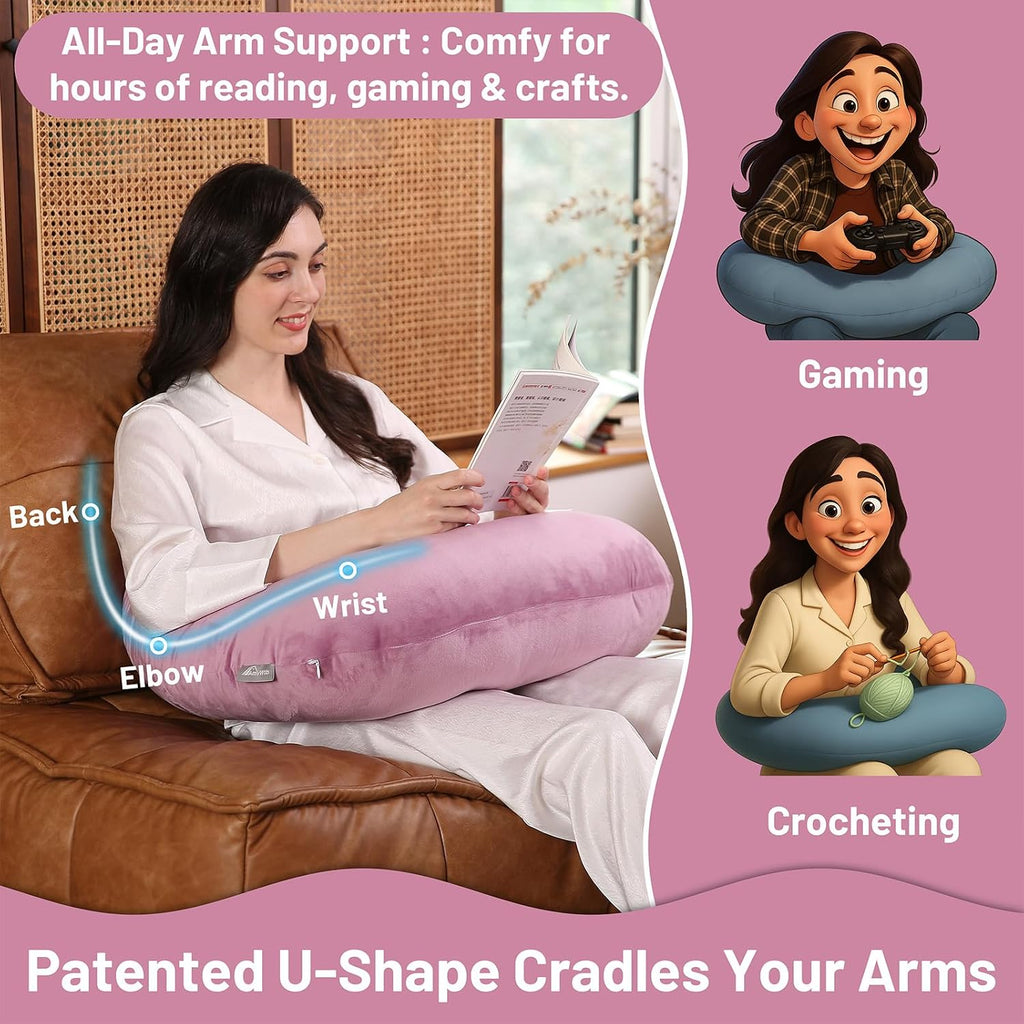 Ergonomic U-Shape Gaming & Lap Pillow - Crochet Pillow & Reading Support Pillow with Arm Relief, Comfort for Gamers, Crafters & Book…