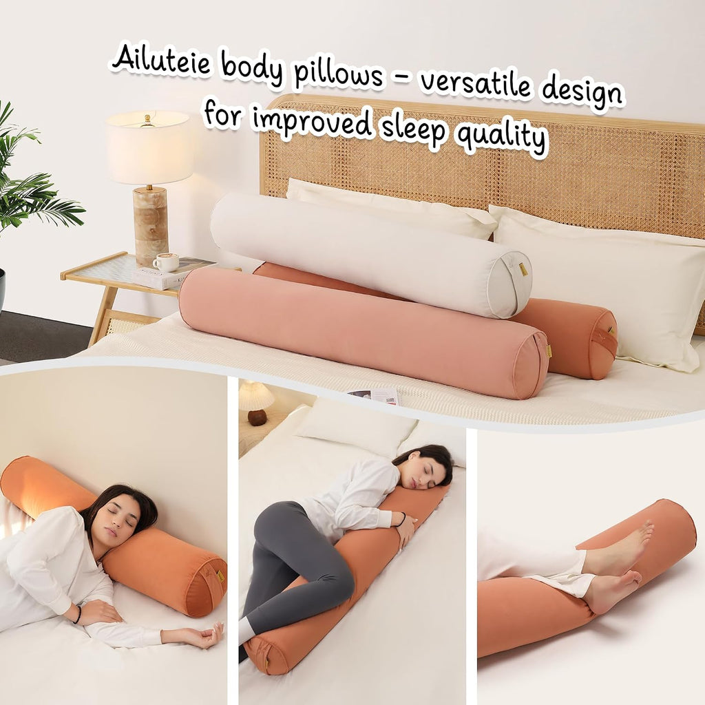 Body Pillow for Adults, Long Round Pillow, Big Cylindrical Pillow, Large Full Bolster Pillows for Side Sleepers (Amber Orange, 59"*7.87")