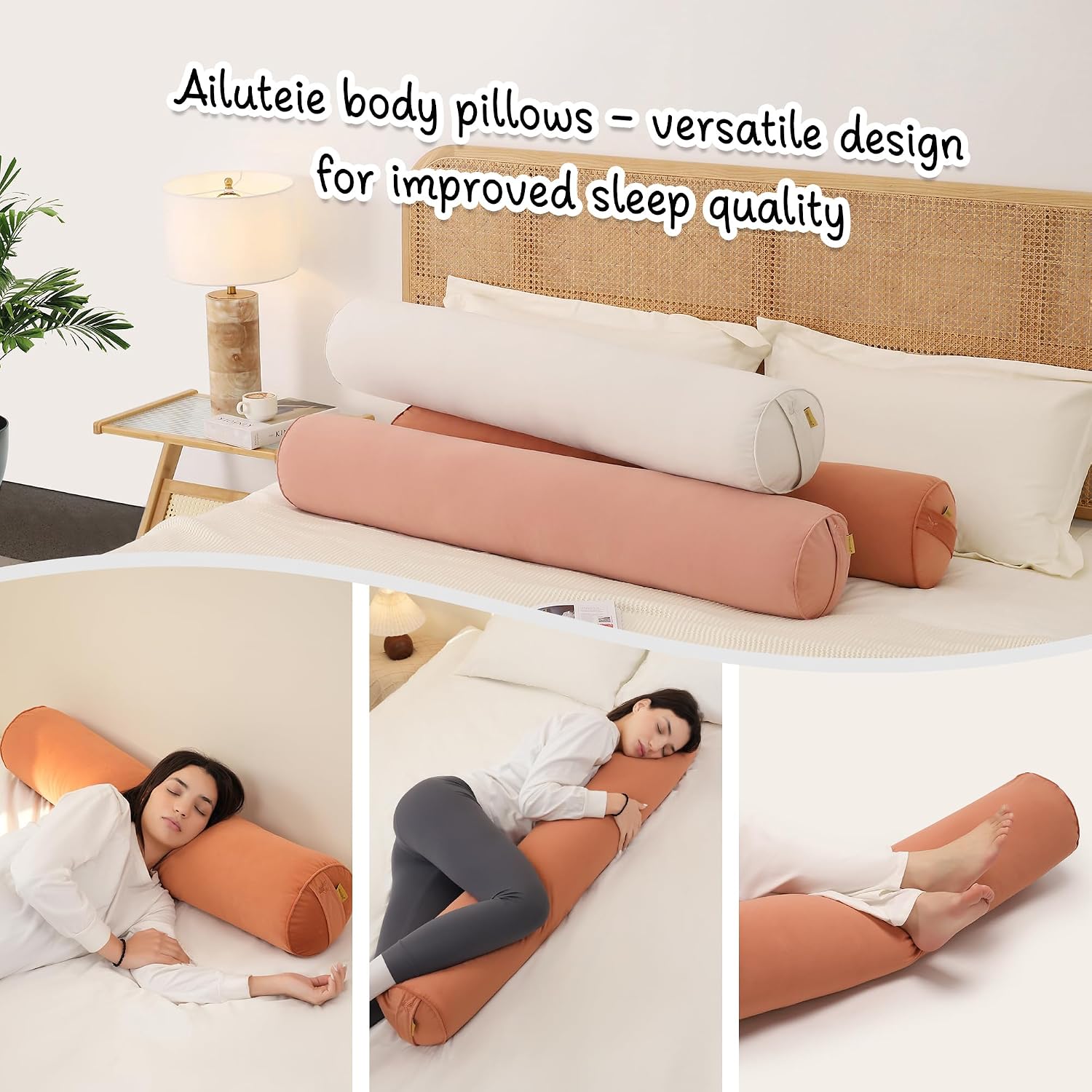 Body Pillow for Adults, Long Round Pillow, Big Cylindrical Pillow, Large Full Bolster Pillows for Side Sleepers (Amber Orange, 47.24"*7.87")