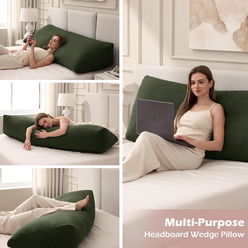 MuaMelop Headboard Pillow Queen, Triangle Bed Wedge Pillow for Headboard, Backrest Pillow for Sitting up, Reading, Working, Headboard Daybe…