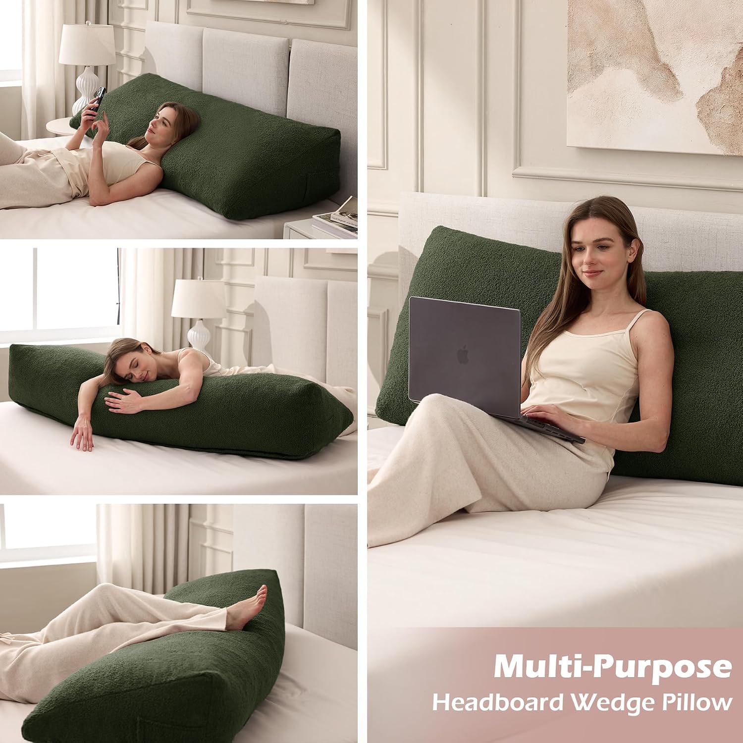 MuaMelop Headboard Pillow Queen, Triangle Bed Wedge Pillow for Headboard, Backrest Pillow for Sitting up, Reading, Working, Headboard Daybe…