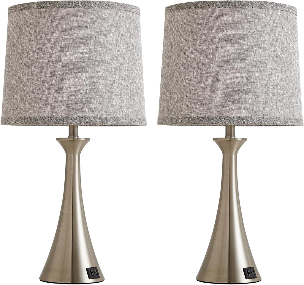 Touch Lamp for Living Room Bedroom, 21" Table Lamps Set of 2 with USB C+A Ports and Grey Lamp Shades, Touch Bedside Lamps for Nightstand…
