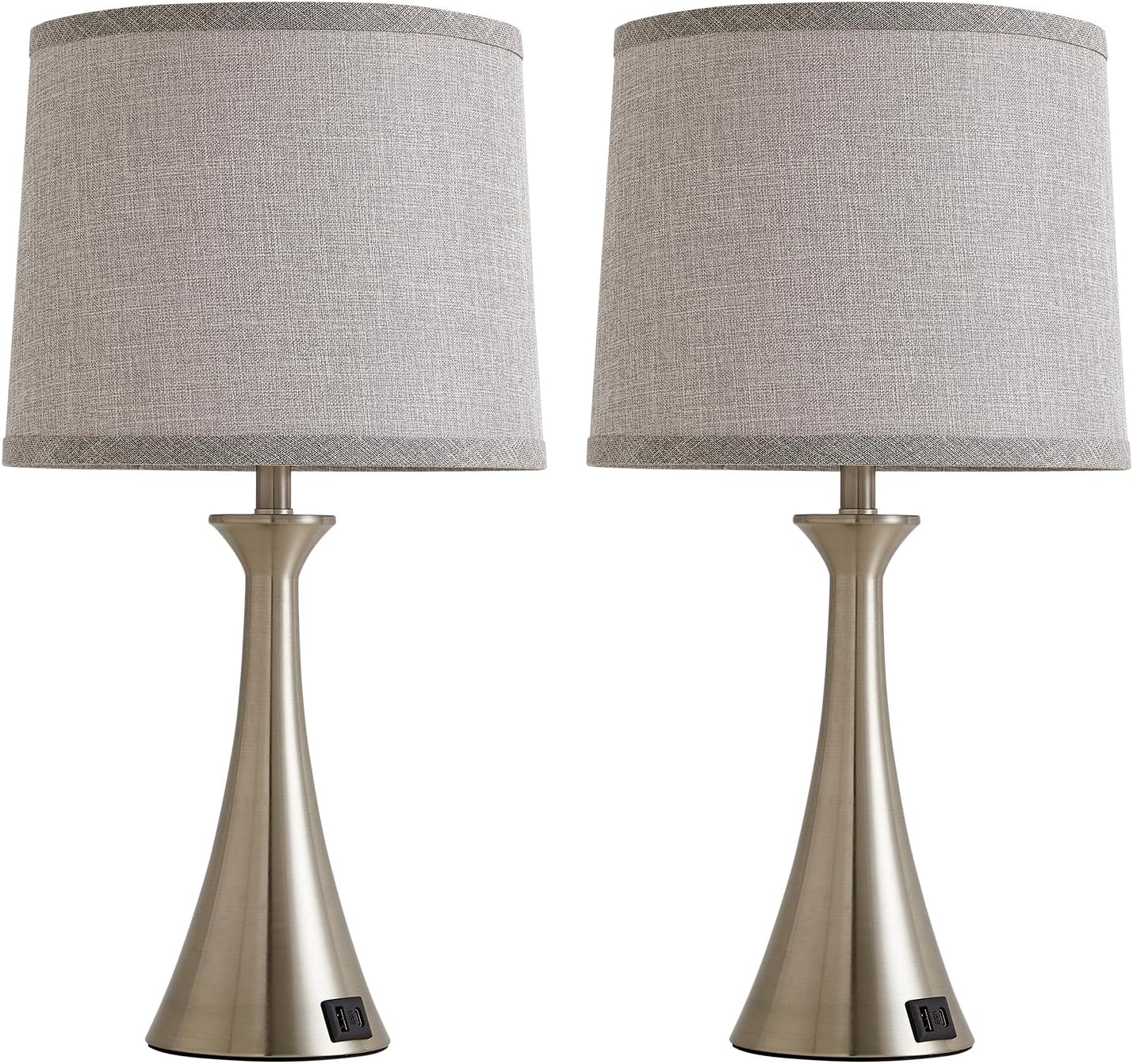 Touch Lamp for Living Room Bedroom, 21" Table Lamps Set of 2 with USB C+A Ports and Grey Lamp Shades, Touch Bedside Lamps for Nightstand…