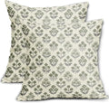 Green Grey Gray Floral Block Print Pillow Covers 20x20 Inch Set of 2, Vintage Flower Pattern Decorative Throw Pillowcases Outdoor…