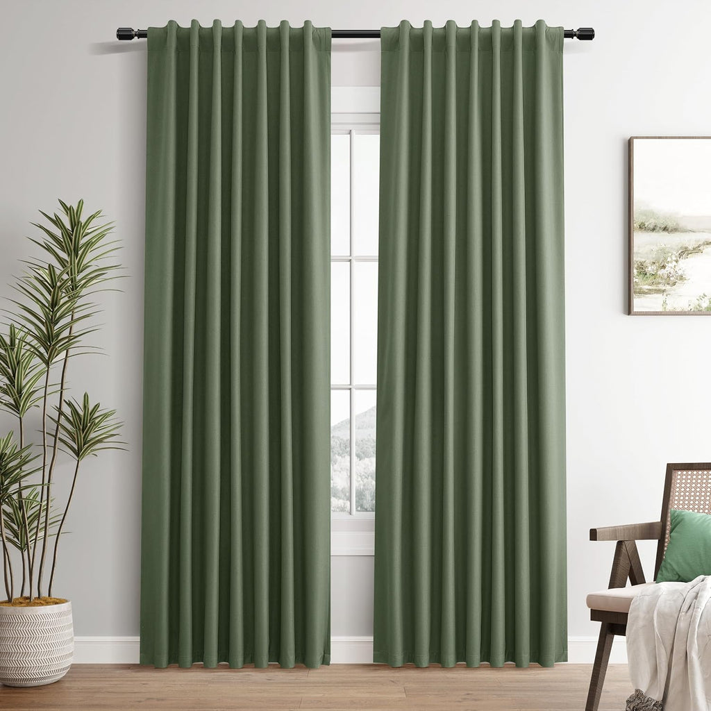 Guken Linen 100% Blackout Curtains 86 Inches Long 2 Panels Set Linen Back Tab Hook Belt Elegant Country Farmhouse Black Out Thermal Insulat…