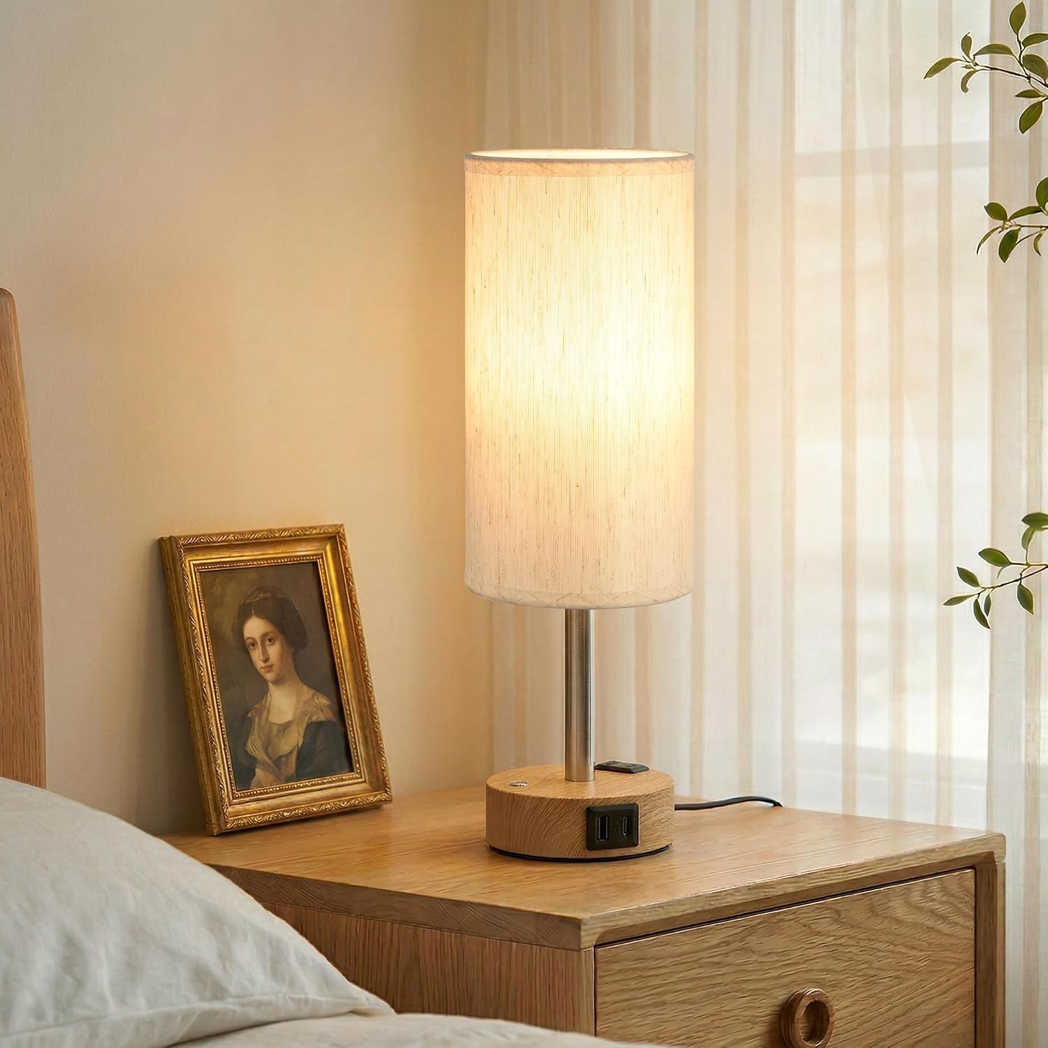 Aooshine Touch Bedside Table Lamp with Memory - Stepless Dimmable Lamp for Bedroom, Small Nightstand Lamp with Dual USB Charging Ports and…