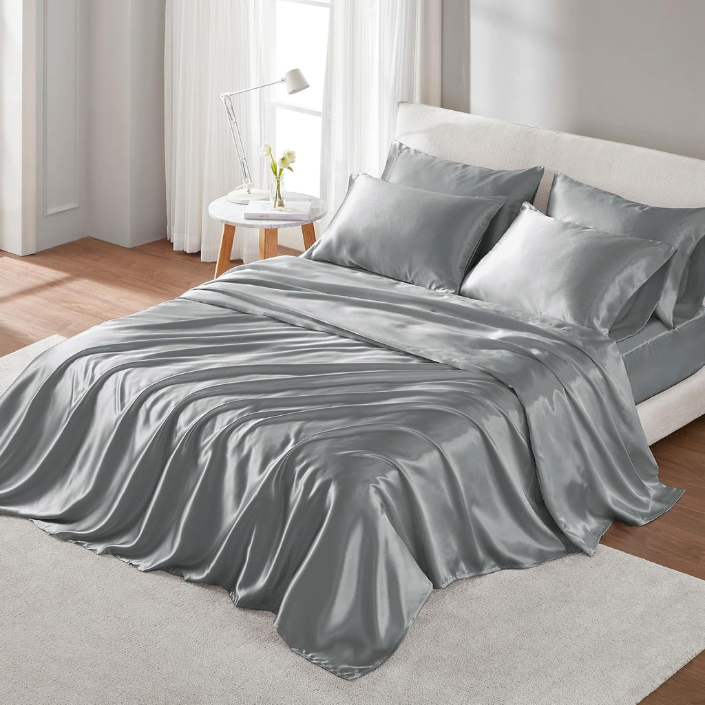 Madison Park Essentials Satin Sheet Set Luxury and Silky with Natural Sheen, Elastic 14" Pocket fits up to 16" Mattress, All Around…