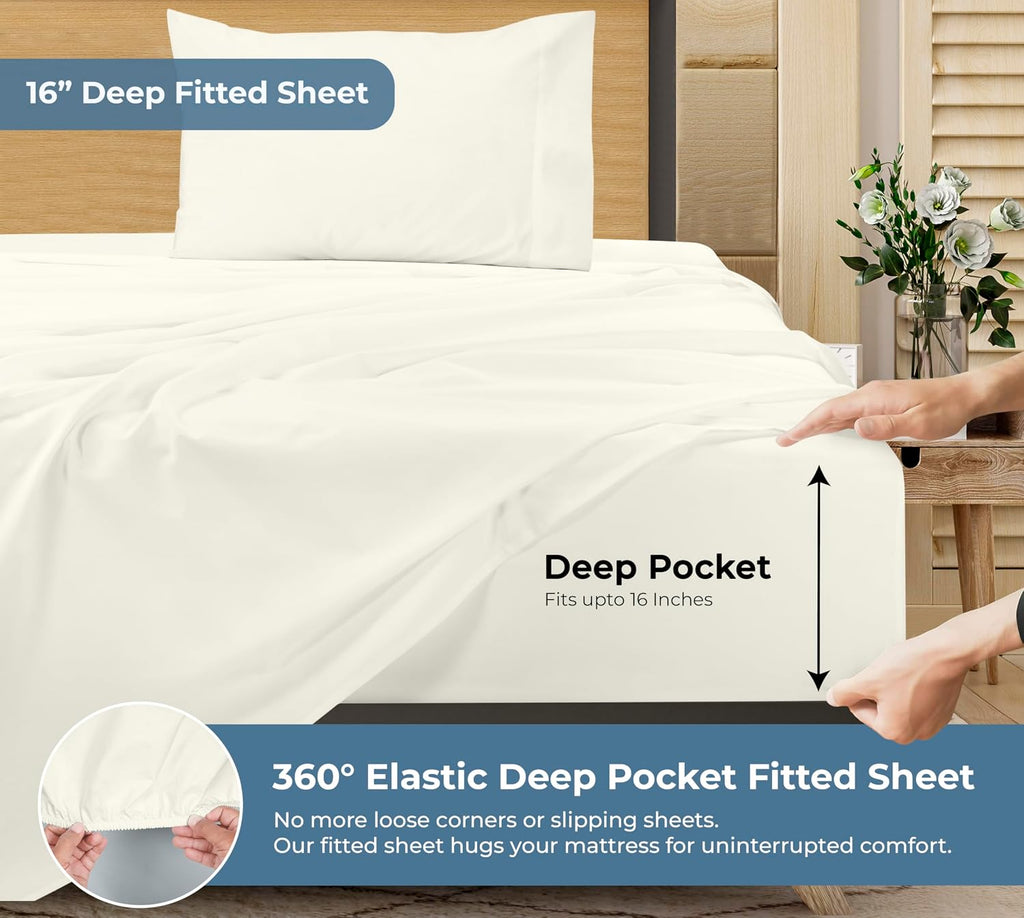 Royalelinens ROYALE LINENS 100% Organic Cotton Twin XL Sheet Set - Percale Weave - 3 Pieces Set - 1 Flat, 1 Deep Pocket Fitted Sheet and 1…