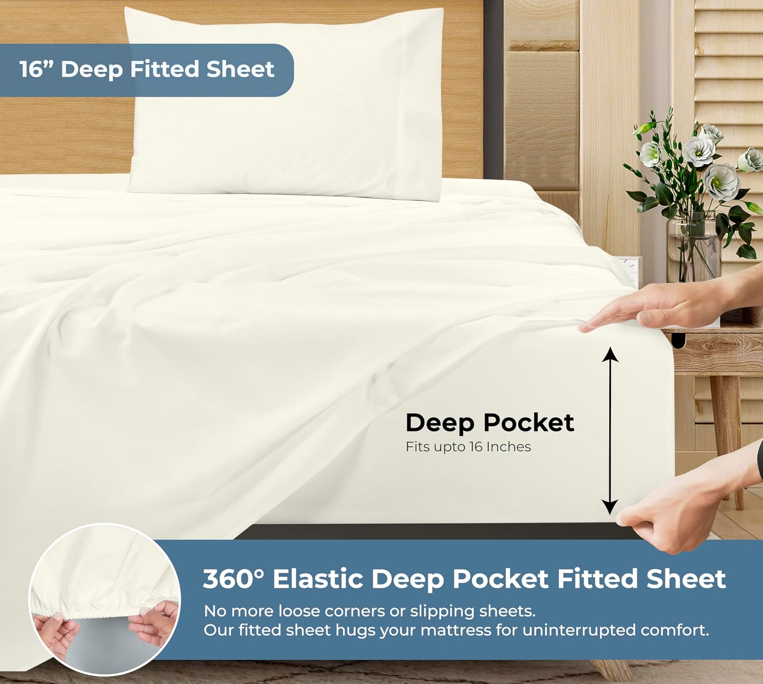 Royalelinens ROYALE LINENS 100% Organic Cotton Twin XL Sheet Set - Percale Weave - 3 Pieces Set - 1 Flat, 1 Deep Pocket Fitted Sheet and 1…