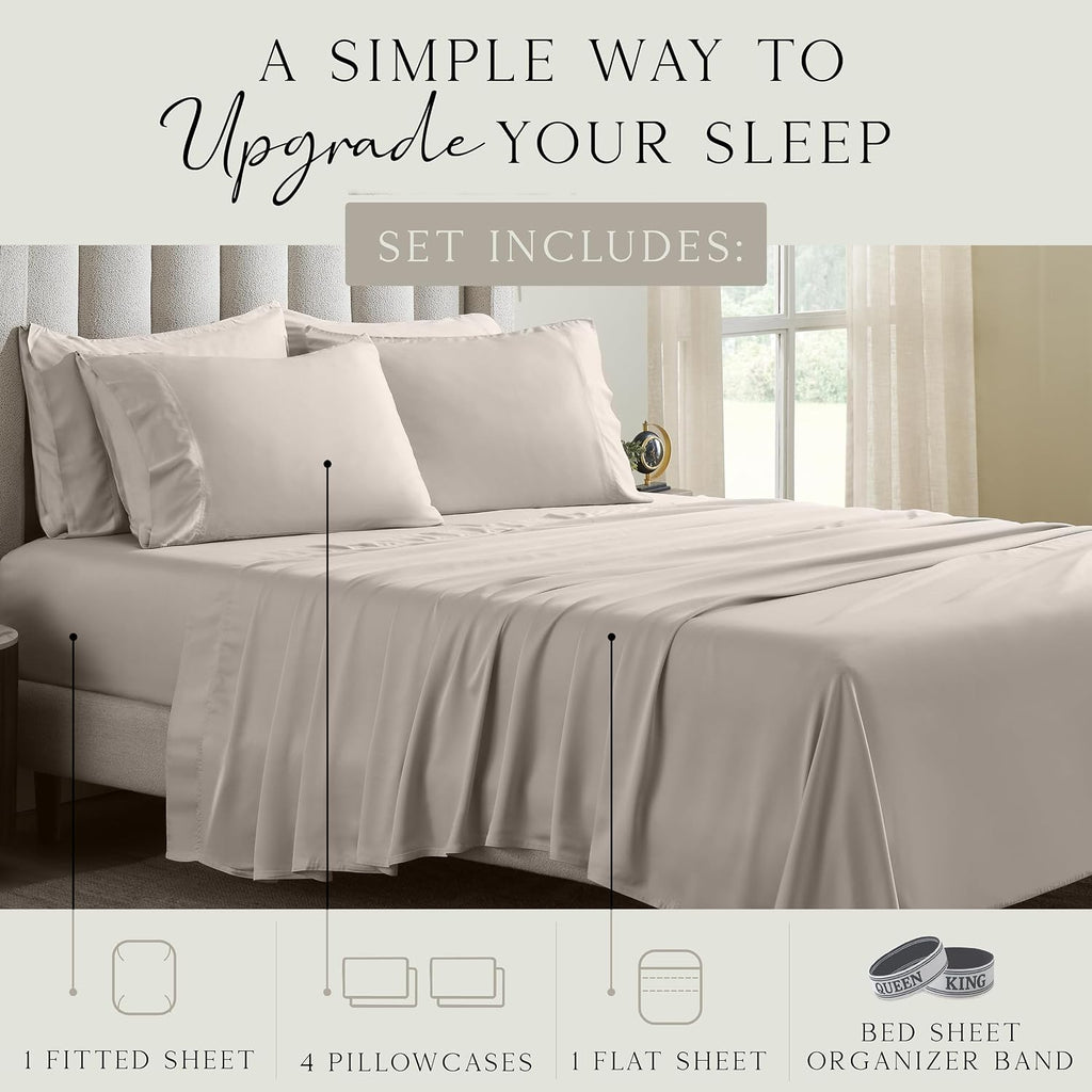 KARISSA MAE 6 Piece Pure Viscose from Bamboo Queen Size Sheet Set | 100% FSC Certified | Luxuriously Soft | Cooling | 18" Deep Pocket…