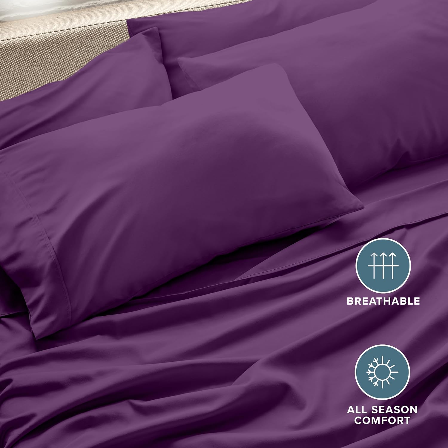 BareHome Bare Home Microfiber Bulk Pillow Cases - Standard/Queen Size Set of 4 - Cooling Pillowcases - Double Brushed - Plum Pillowcases 4…