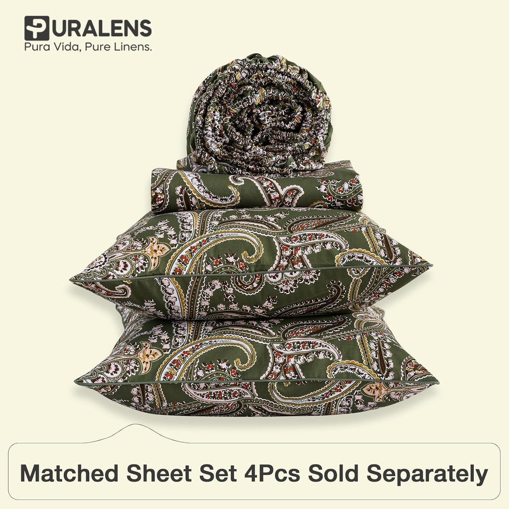 Puralens Vintage Paisley Floral Green Duvet Cover King 100% Cotton, Shabby Flower Printed Chic Crisp Percale Comforter Cover Set, Farmhouse…