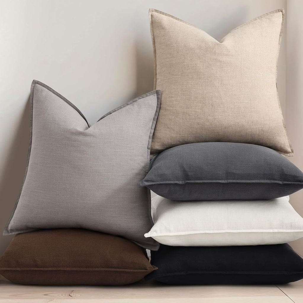 decorUhome Summer Decorative Linen Throw Pillow Covers 18x18 Inch Set of 2 Chocolate Pillow Covers with Flange Edges Soft Farmhouse Boho Ac…