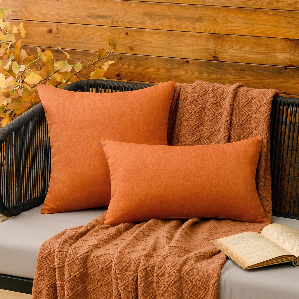 Miulee Pack of 2 Decorative Outdoor Solid Waterproof Throw Pillow Covers Faux Linen Garden Farmhouse Cushion Cases for Summer Patio Tent Ba…