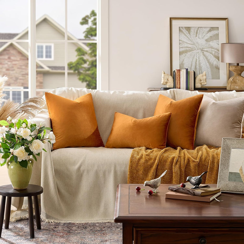 GIGIZAZAFocusingonhomedecoration GIGIZAZA Decorative Couch Throw Pillow Covers, Set of 2 Burnt Orange Square Pillow Cushion Covers 24x24, Pil…