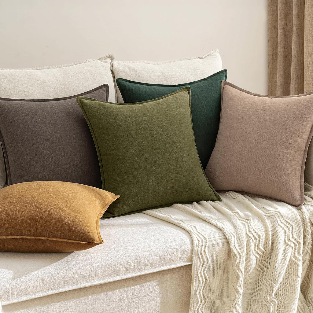 Anroduo Pack of 2 Decorative Linen Pillow Covers Cream Neutral Farmhouse Boho Soild Cushion Case Soft Accent Pillowcase for Couch Sofa Bedr…