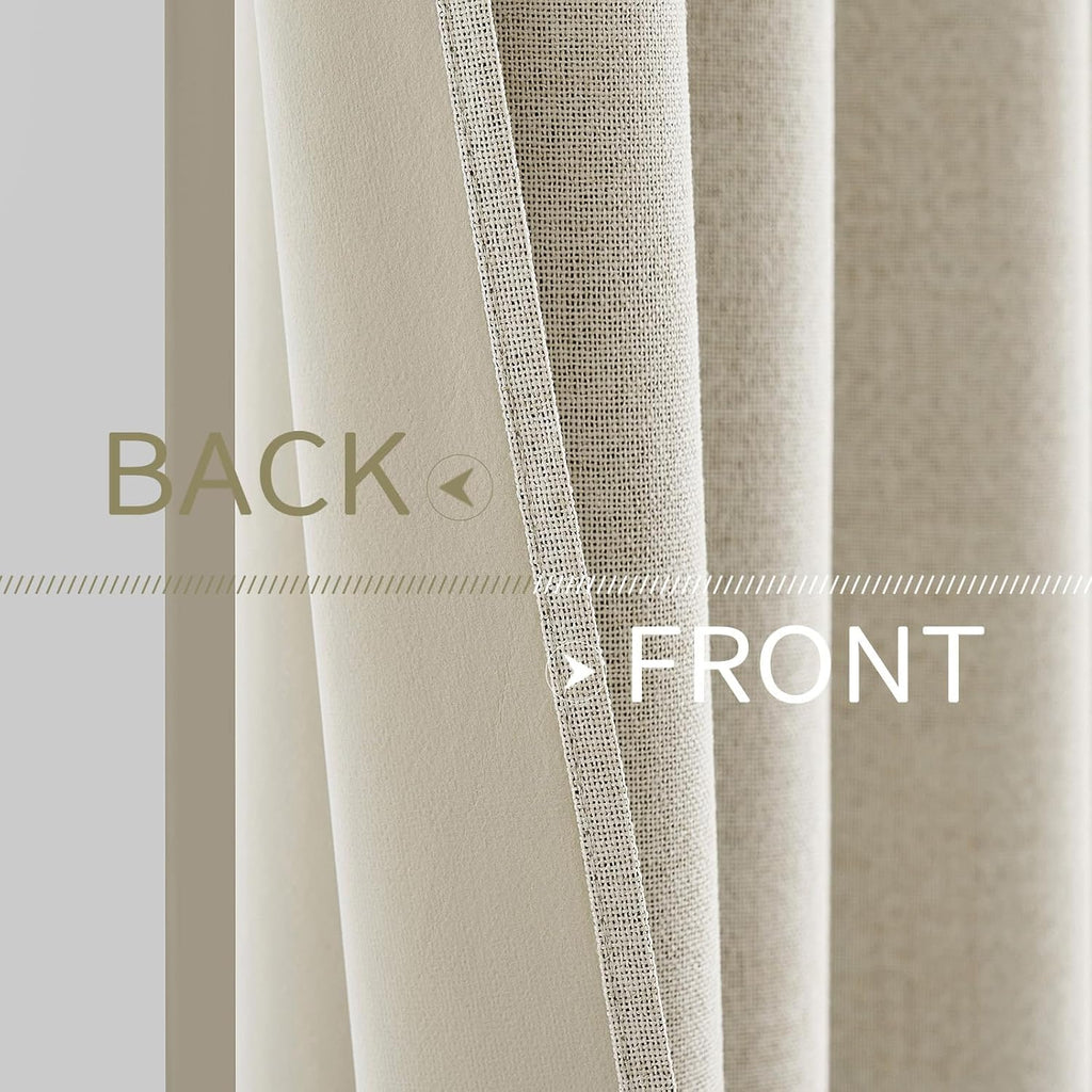 Miulee 100% Blackout Linen Textured Curtains for Bedroom Solid Thermal Insulated Cream Grommet Room Darkening Curtains & Drapes Luxury Deco…