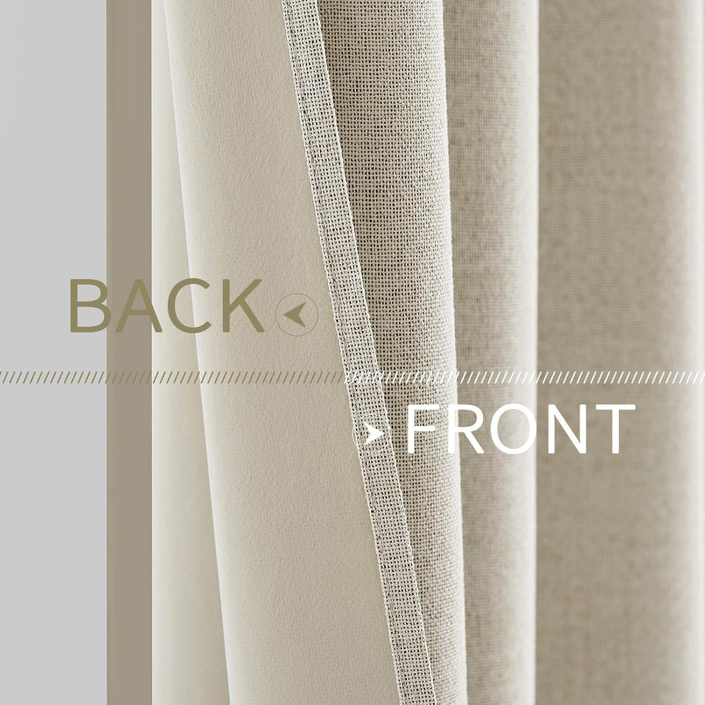 Miulee 100% Blackout Linen Textured Curtains for Bedroom Solid Thermal Insulated Cream Grommet Room Darkening Curtains & Drapes Luxury Deco…