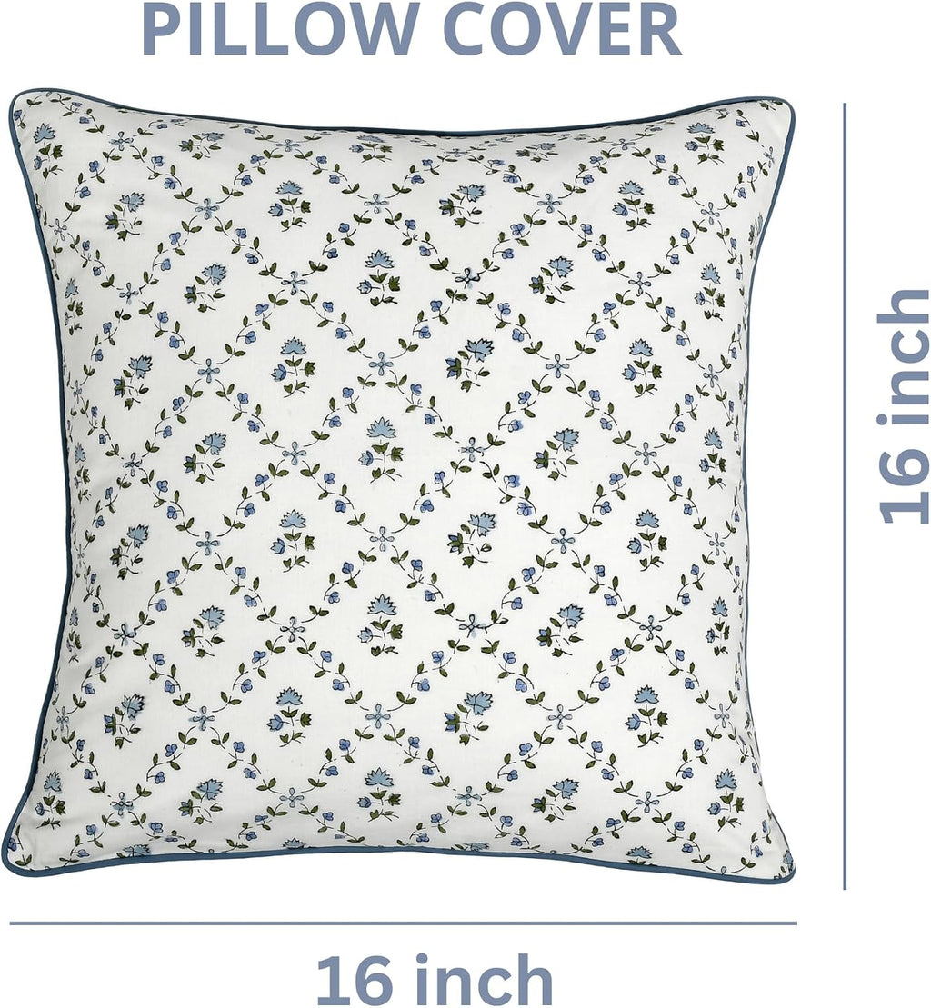 Ridhi Block Print Powder Blue Pillow Cover 16" x 16" (Pack of 2) Decorative Couch Pillows for Living Room, Farmhouse Chic Boho Cute Outdoor…