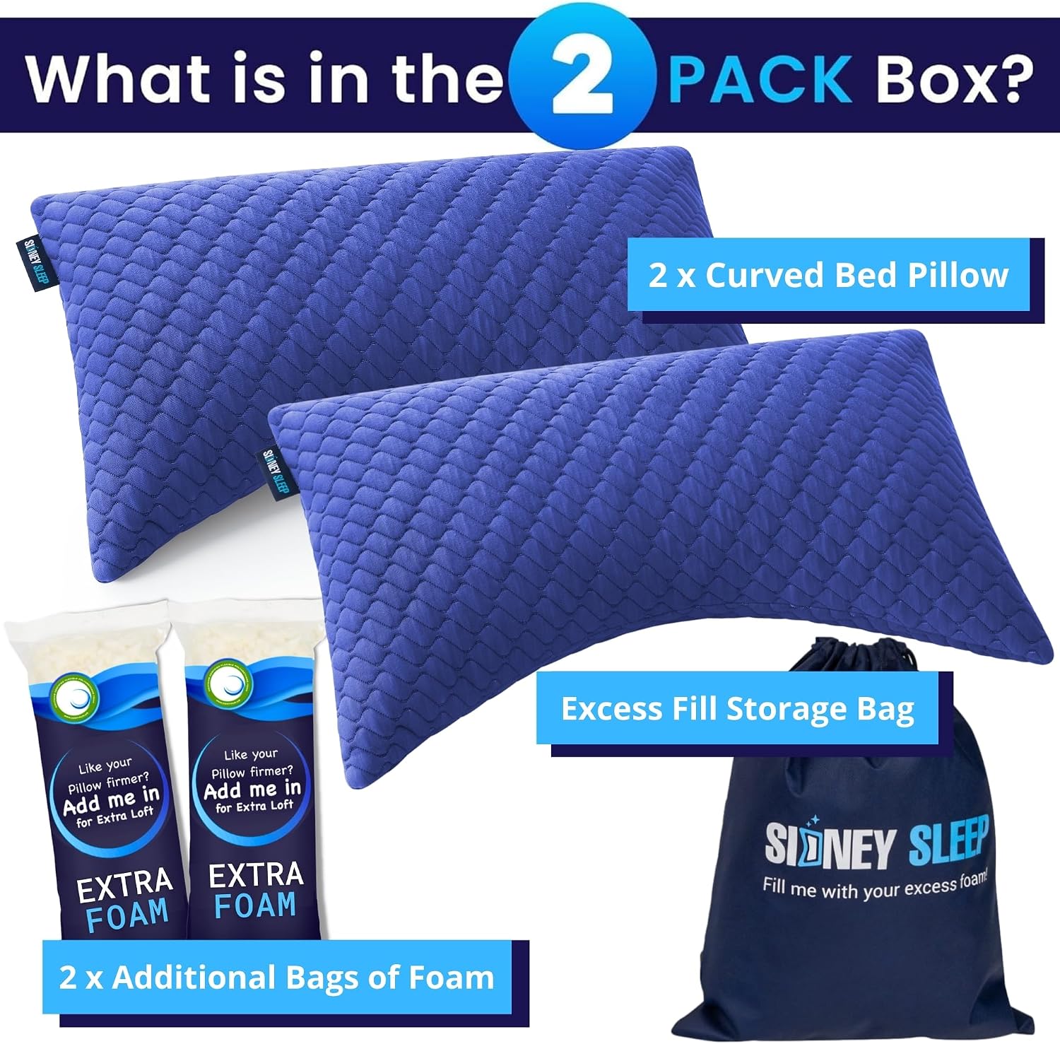 Sidney Sleep Set of 2 Queen Size Bed Pillows for Side and Back Sleepers - Adjustable Filling - Memory Foam Pillows for Neck and Shoulder…
