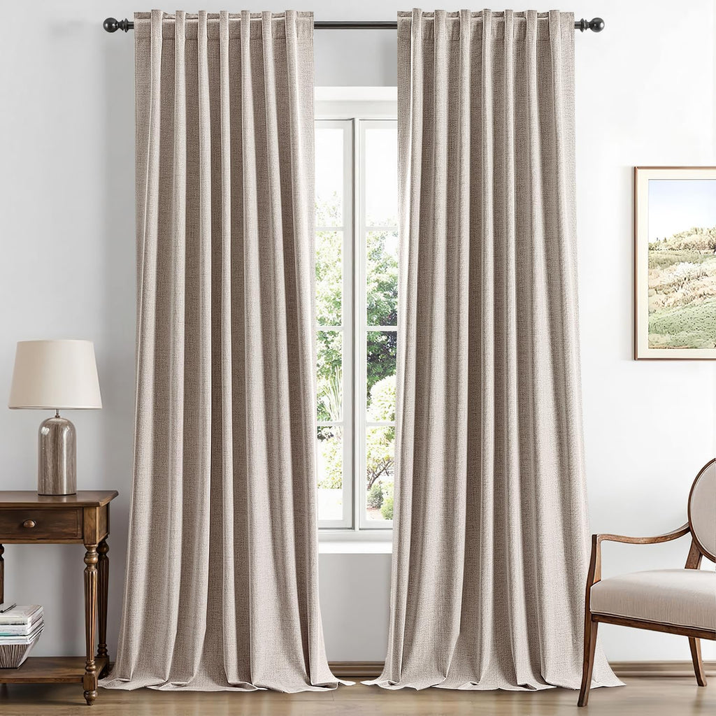 Miulee 100% Blackout Linen Curtains for Bedroom, Khaki Solid Luxury Decor Thermal Insulation Room Darkening Drapes for Living Room Nursery…