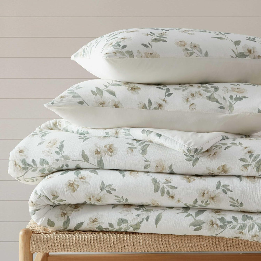 MarthaStewart Martha Stewart - Twin Duvet Cover Set, Soft Cotton with Crisp & Tailored Naturally Smooth Cotton Percale Reverse, Lightweight…