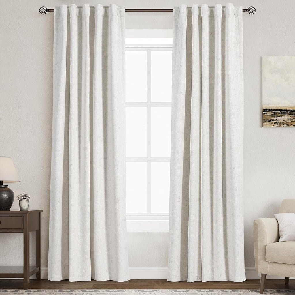 Nanspring Cream 100% Blackout Linen Curtains 84 Inch Length 2 Panels Set for Bedroom Back Tab Modern Farmhouse Decor Black Out Curtain for…