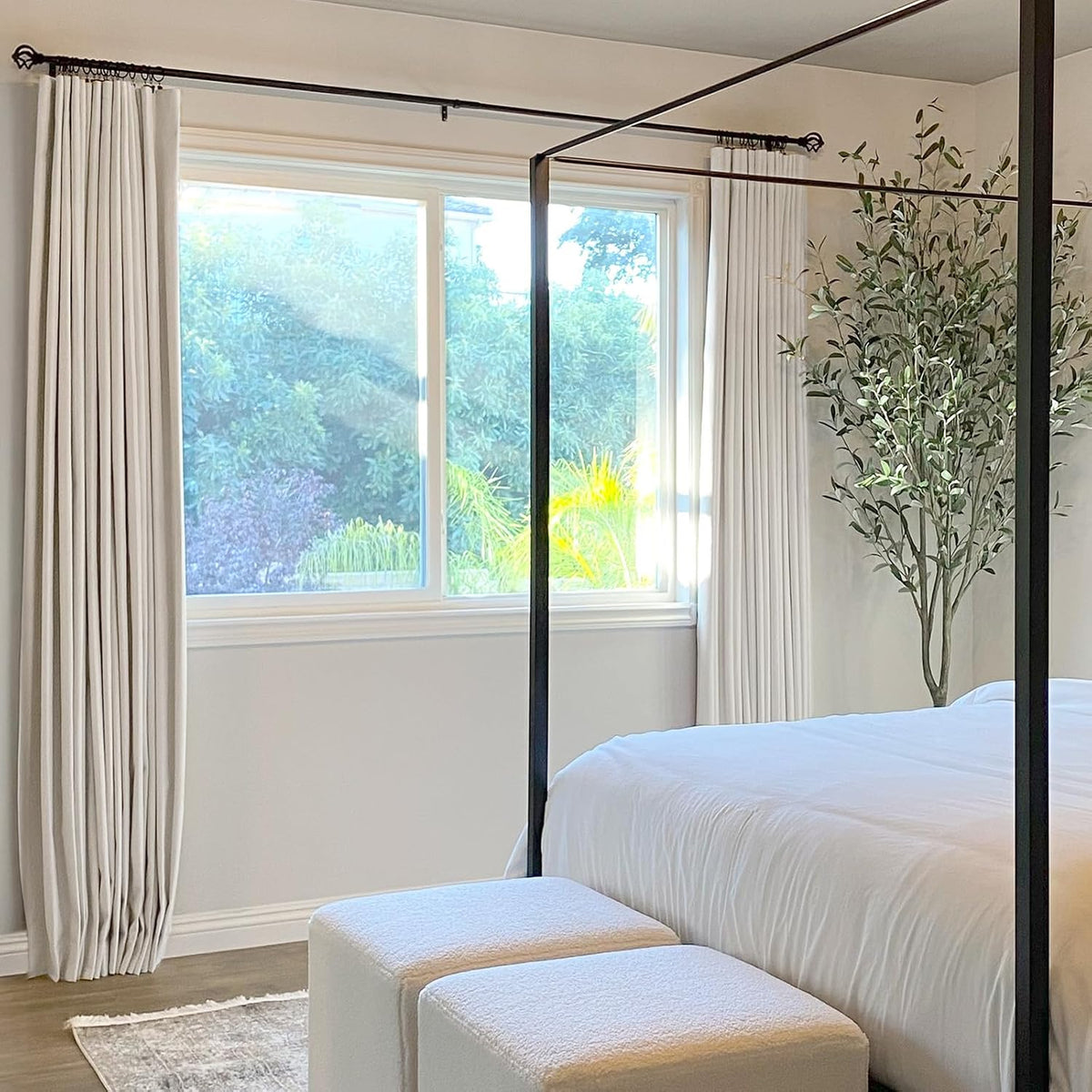 INOVADAY 100% Blackout Curtains for Bedroom, Black Out Curtains 96 Inch Long, Clip Rings Linen Blackout Drapes, Thermal Insulated Room…