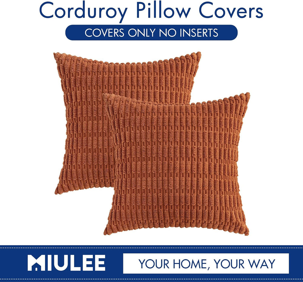 Miulee Pack of 2 Corduroy Decorative Throw Pillow Covers 18x18 Inch Soft Boho Striped Pillow Covers Modern Farmhouse Home Decor for Sofa Li…